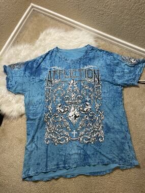 AOP Reversible Blue Affliction tie-dye shirt Y2K XL/2XL (See Measurements)